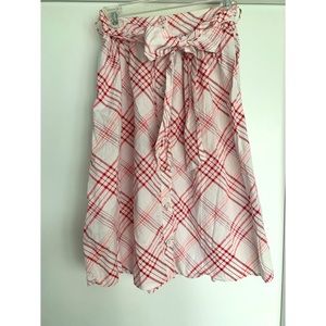 Forever 21 midi a-line high waisted skirt criss striped red white pink pockets S
